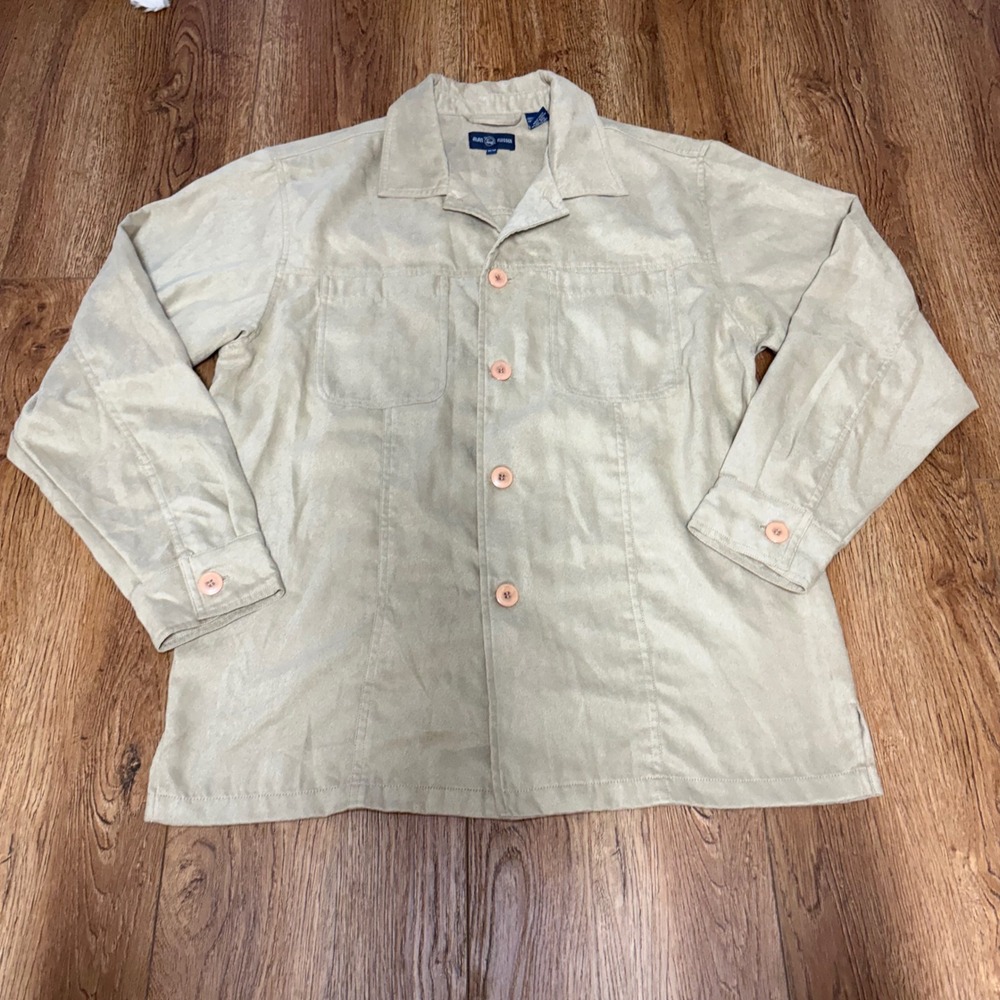 Alan Flusser Shirt Men's M Brown Button Up Pockets Collared‎ Micro Suede Relaxed